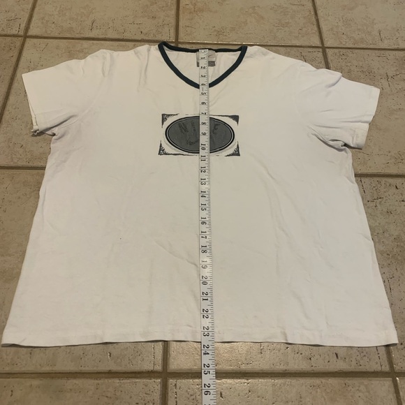 💙 Vintage Nike V-Neck Ringer T-Shirt - White with Black Trim - XL - Made in USA - Picture 10 of 10